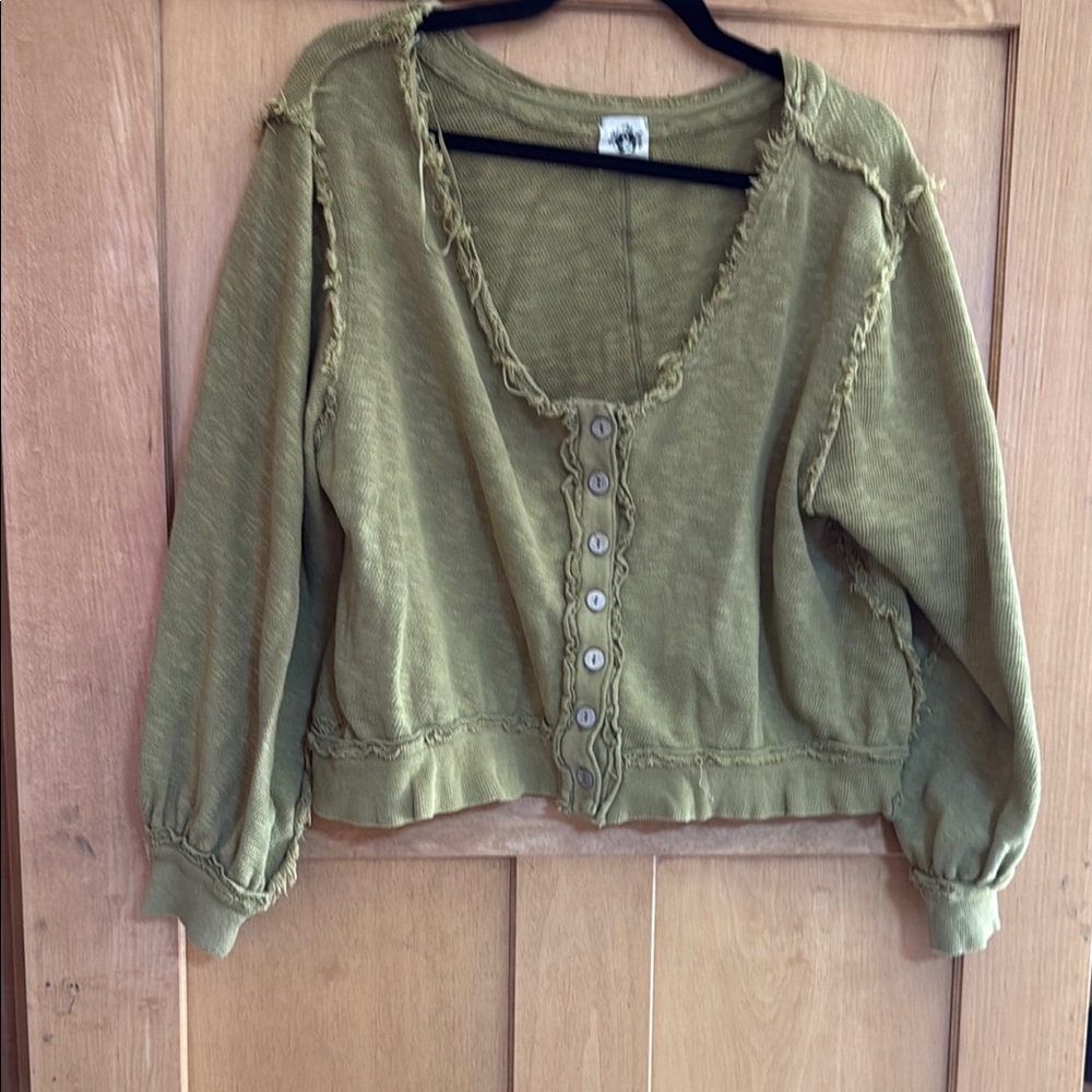 Free People Olive Green Button-Up Cardigan